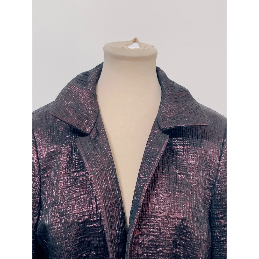 Nina McLemore Womens Metallic Textured Silk Lined Blazer Jacket Size 12 Purple